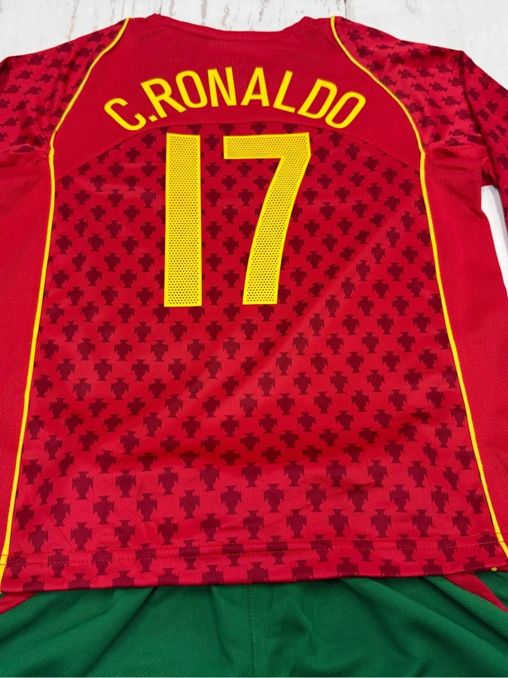YOUTH Ronaldo Retro Jersey Long Sleeve Vintage Portugal Kit (Jersey + Shorts)